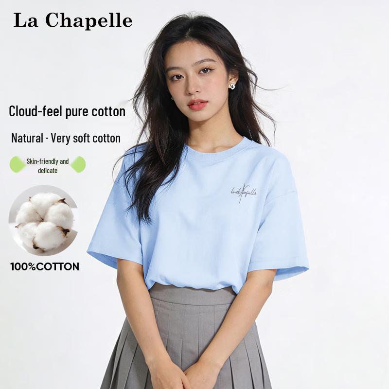 La Chapelle Women s Basic Cotton Letter Print T-Shirt M