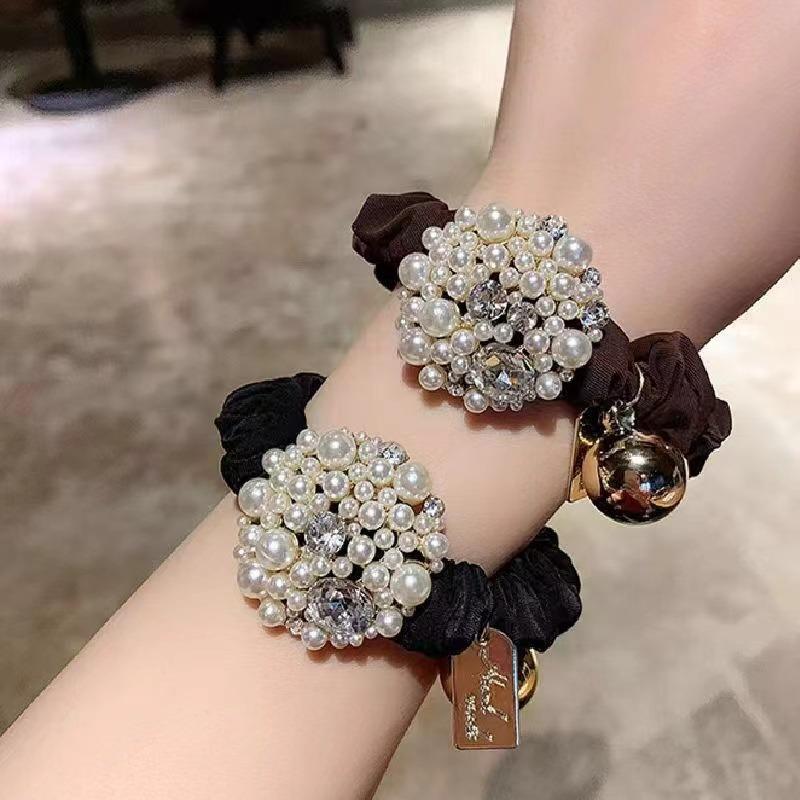 Pearl Girl's Small Intestine Hair Rope and Horsetail Fashionable Back Head Tie Hair Loop Simple and Elegant Dressing Headband