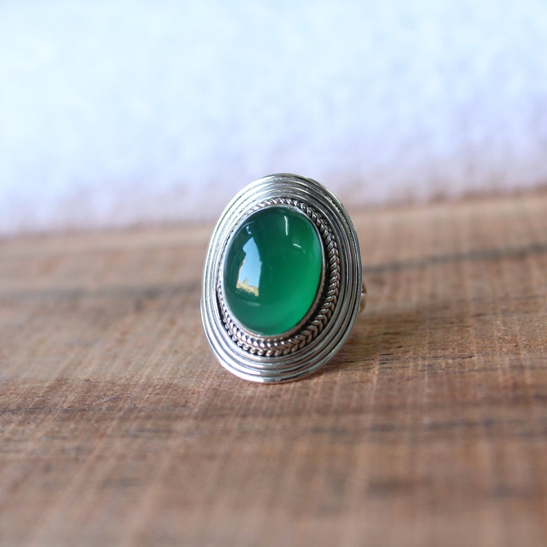 Green Onyx Gemstone Silver Ring, 925 Sterling Solid Ring, Stackable Silver Ring, Handmade Jewelry, Valentine's Day Gift,
