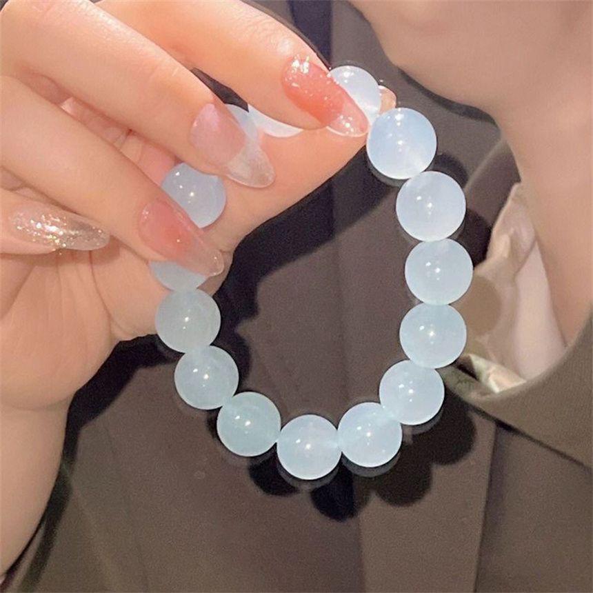 Ice White Jade Wenwan Bracelet: Soft Gradient Pink- Student Edition, Round Beads