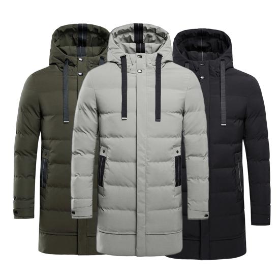 Autumn Winter Men Jacket Cotton Padded Hooded Long Sleeve Drawstring Mid-length Windbreaker for Daily Wear