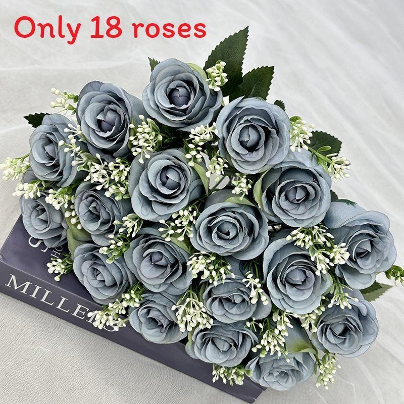 18 Heads Artificial Rose Flower Cluster For Hotel Lobby And Wedding Celebration