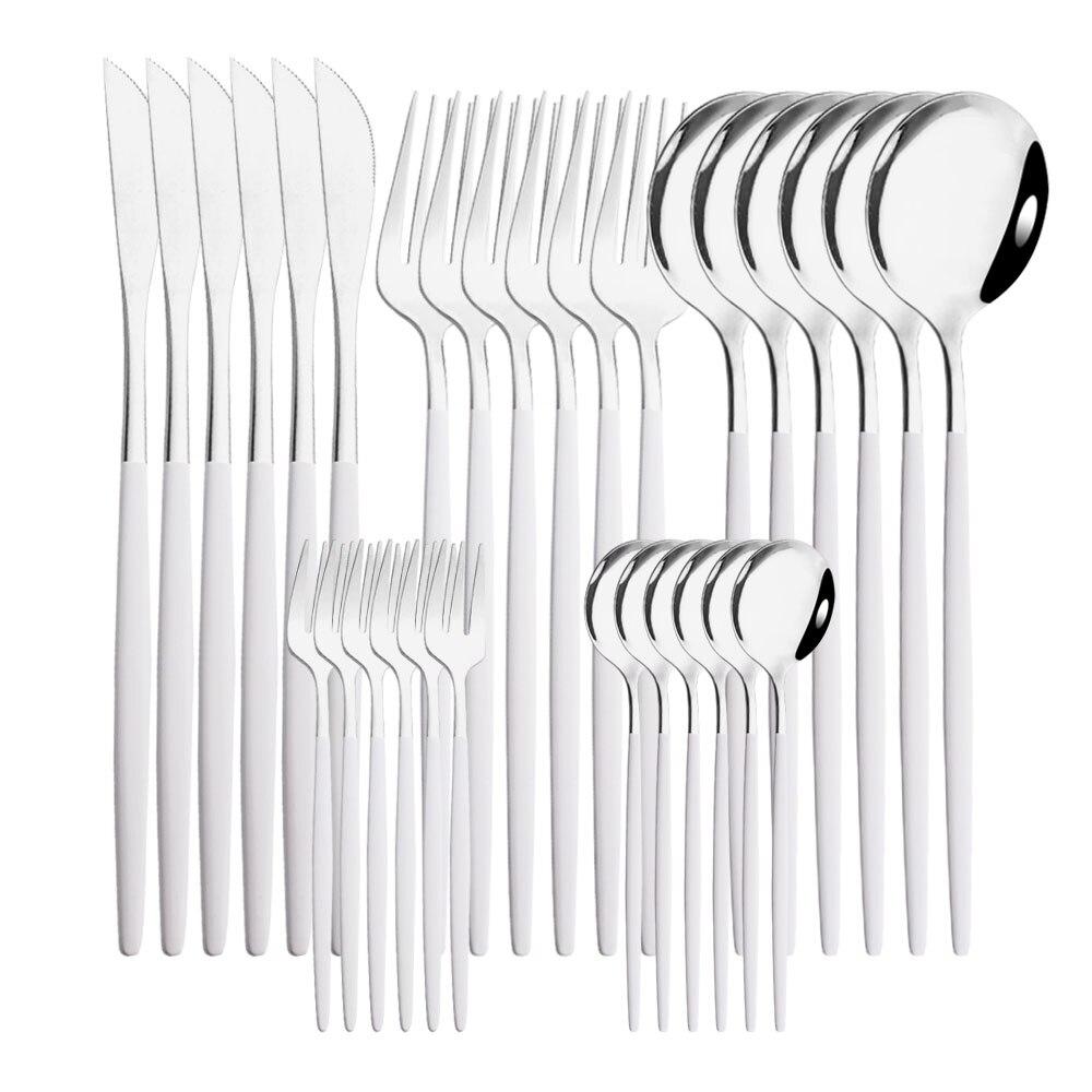 30pcs Gold Dinnerware Set Stainless Steel Dinner Knife Fork Coffee Spoon Teaspoon Flatware Dishwasher Safe Kitchen Tableware Set
