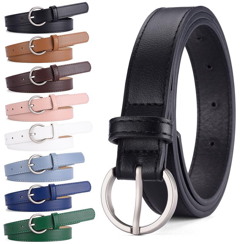 Luxury PU Leather Women's Round Buckle Thin Waist Belt - Solid Color for Jeans & Outerwear