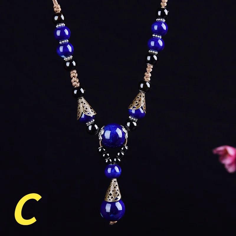 Classical National Style Handmade Ceramic Beads Pendant Sweater Chain Necklace Chinese  New Clothing Necklace for Women
