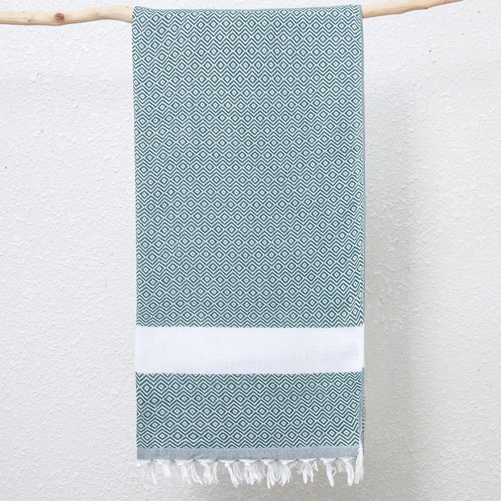 Woven Poly Cotton Solid Color Large Bath Towel Turkish Beach Blanket Cotton Linen Blend Geometric Diamond Pattern