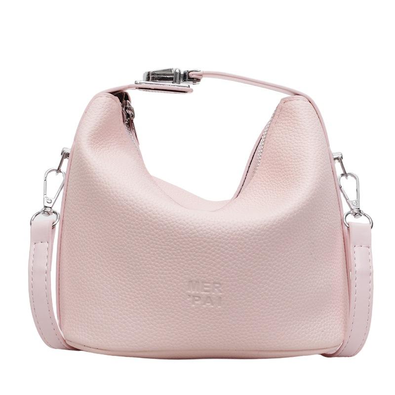 Simple lychee pattern portable crescent bag women's summer new simple casual shoulder bag crossbody bucket bag