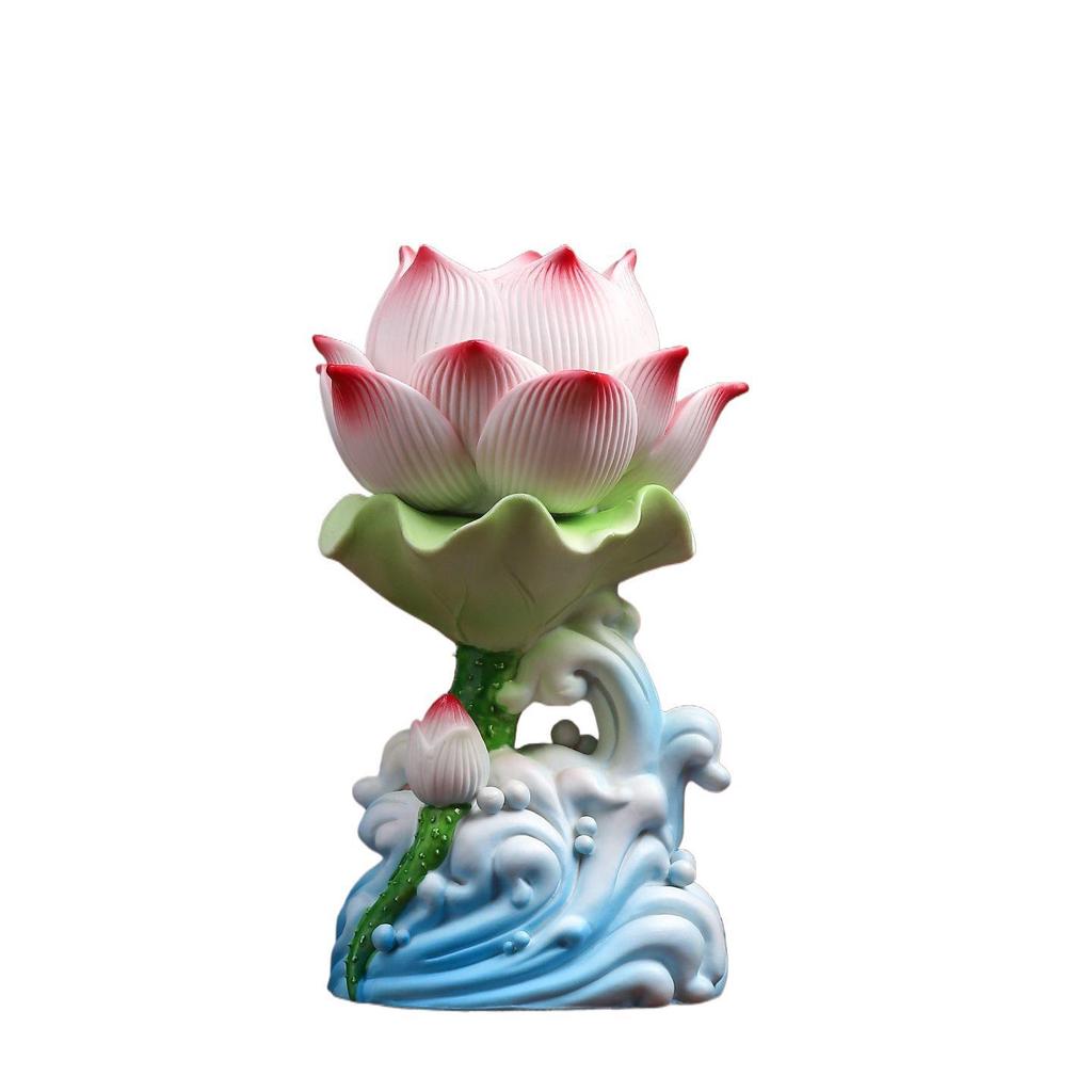Lotus Ceramic Butter Lamp Holder for Buddhist Offerings - Candlestick & Candle Holder Ornament
