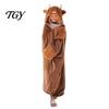 Versatile Pajama Cloak Halloween Wearable Blanket Hoodie, Cozy Hooded Highland Cow Cape, Soft Plush Sloth Black Cat for Women Home Loungewear