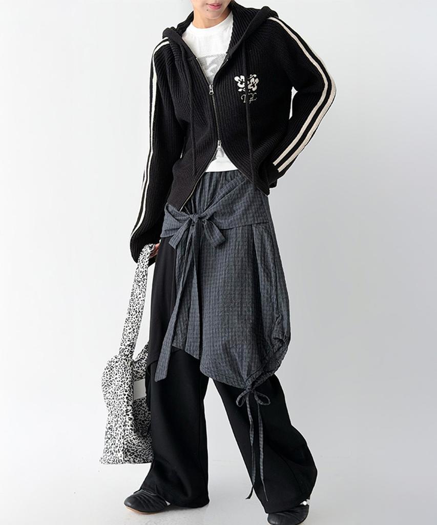 The Green Lab Check Wrap Skirt [Check Black]