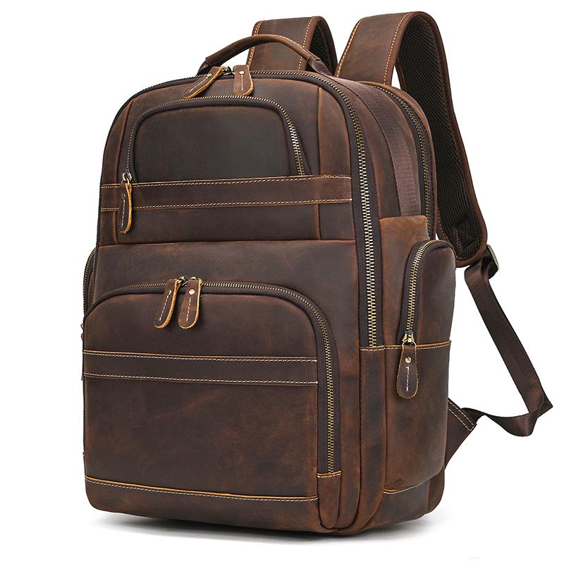 Double Layer Leather backpack For Men Large Capacity Travel Bag Business Computer Bag with USB Charging Laptop Backpacks