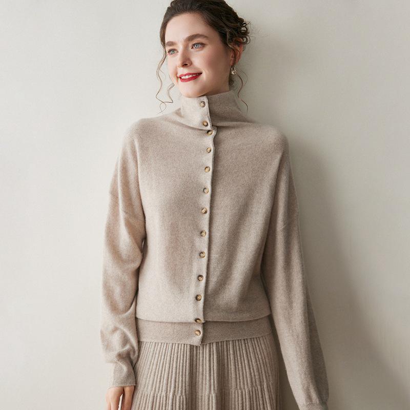 2026 Autumn/Winter Women's Cashmere High-Neck Loose Knit Cardigan Sweater