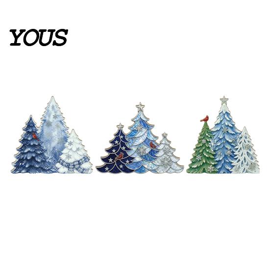 Farmhouse Style Festive Accents 3PCS Wooden Christmas Tree Ornaments, Stable Base Seasonal Figurines, Elegant Winter Atmosphere Decor Plentiful Layers