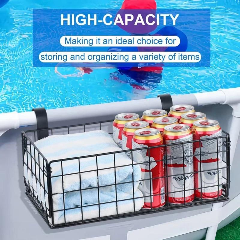 Scaffale Metallico Portaoggetti per Piscina Cesto Portaoggetti da Piscina Organizzatori Pieghevoli in Rete Metallica per Piscine Fuori Terra con Struttura