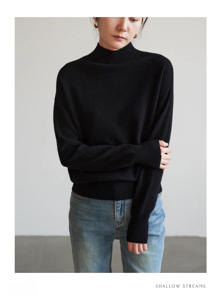 Women's Winter White Knitwear: Heavyweight Cashmere, Raccoon Fur, Half-High Neck Base Layer