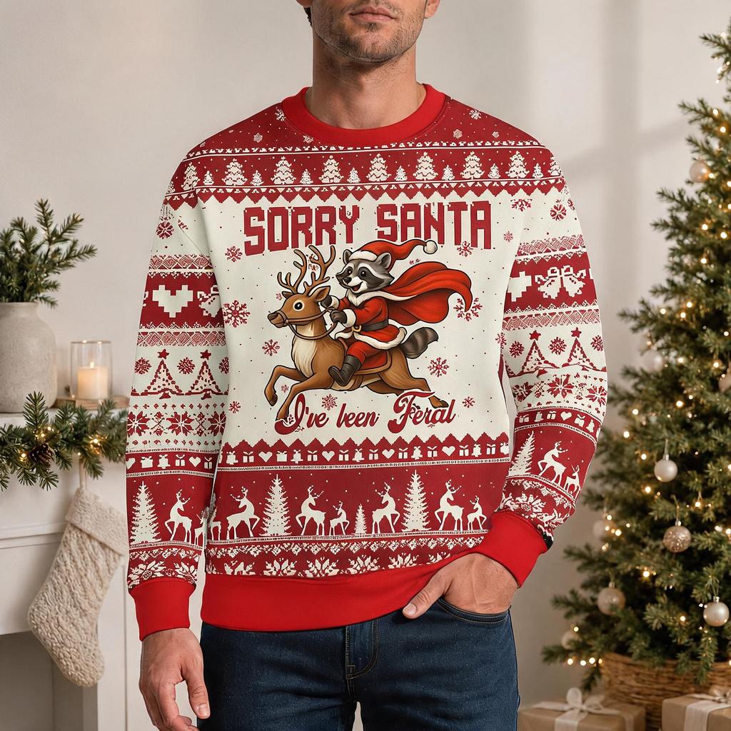 Men's Casual Neck Pullover Sweatshirt with Christmas Print