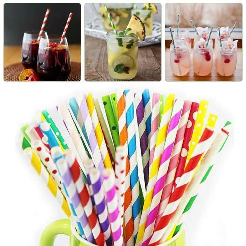 Colorful Striped Paper Straws, Perfect for Weddings, Parties, and Cocktails, Pack of 100