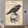 The Raven Tapestry, Vintage Poe Poem Print With Black Raven On Skull, Gothic Art On Aged Paper Background For Home Decor