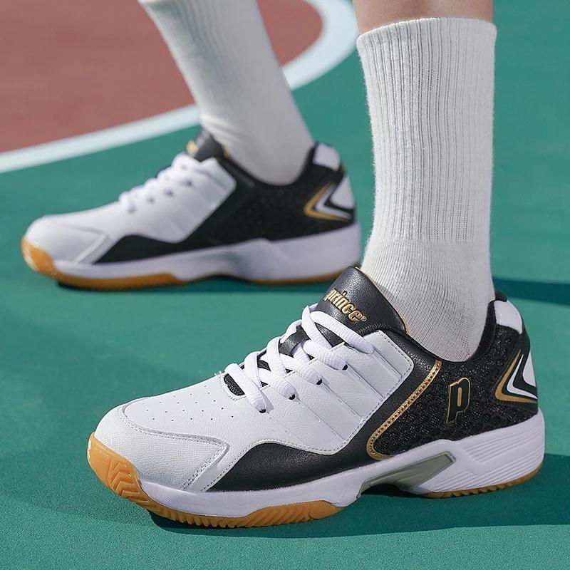 Professional Men Women Leather Badminton Shoes Couple Anti-Slip Training Sneaker Lightweight Tennis Shoes Volleyball Sport Shoes