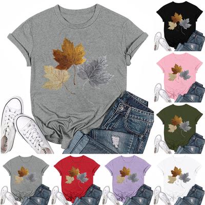 Camiseta de Manga Corta con Cuello Redondo Estampada Casual de Moda para Mujer Camiseta Top Top