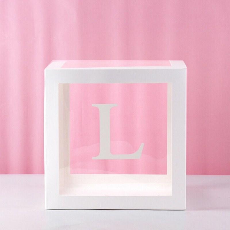 Clear Balloon Box with 26 White Letters for Birthday Party and Baby's First Birthday Decoration