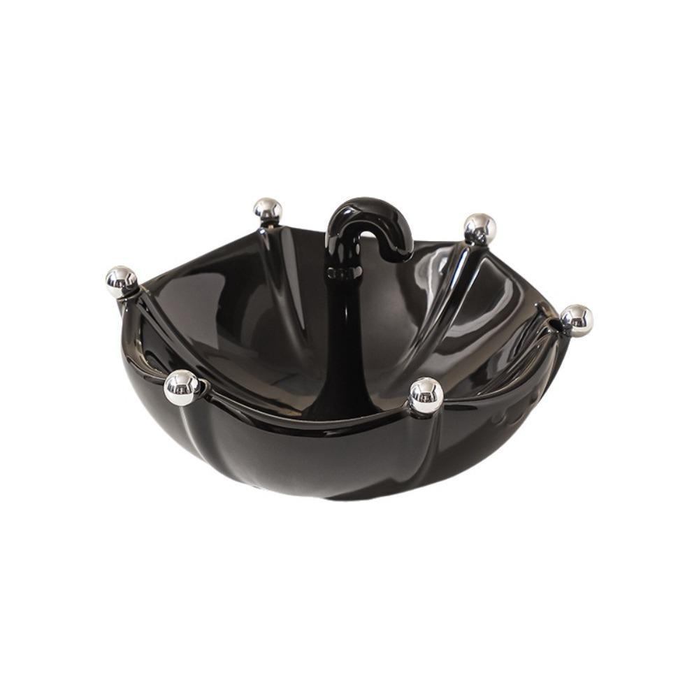 Umbrella Shaped Ceramic Fruit Bowl with Fork with 6 Forks Large Capacity Fruit Basin Fork Set Stainless Steel Fork Reusable