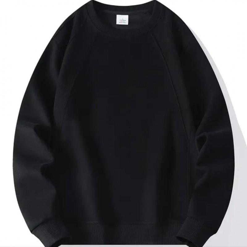 Mens Winter Fleece Sweatshirt Round Neck Loose Fit Solid Color Casual Top