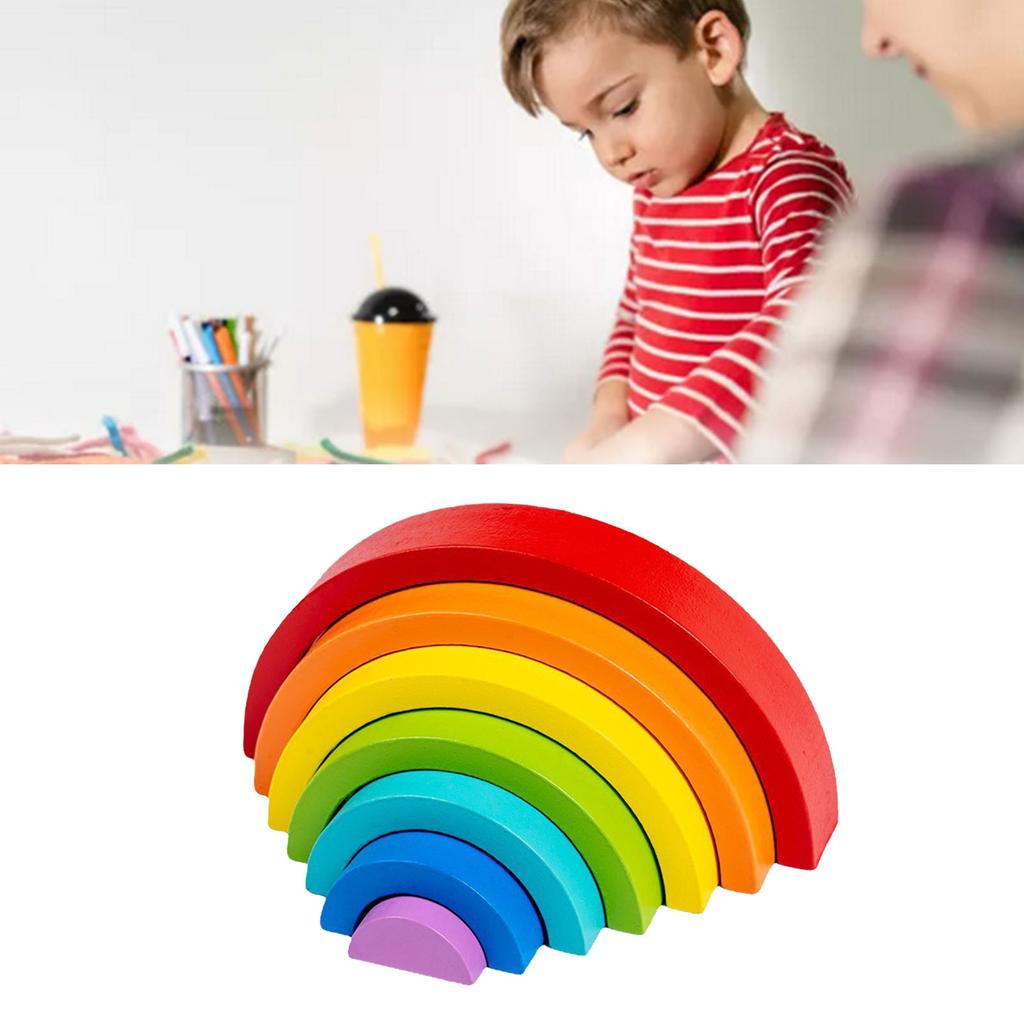 Wooden Stacker Blocks Puzzles Large Arch Shape Colorful Educational Stacking Toy for Toddlers Type