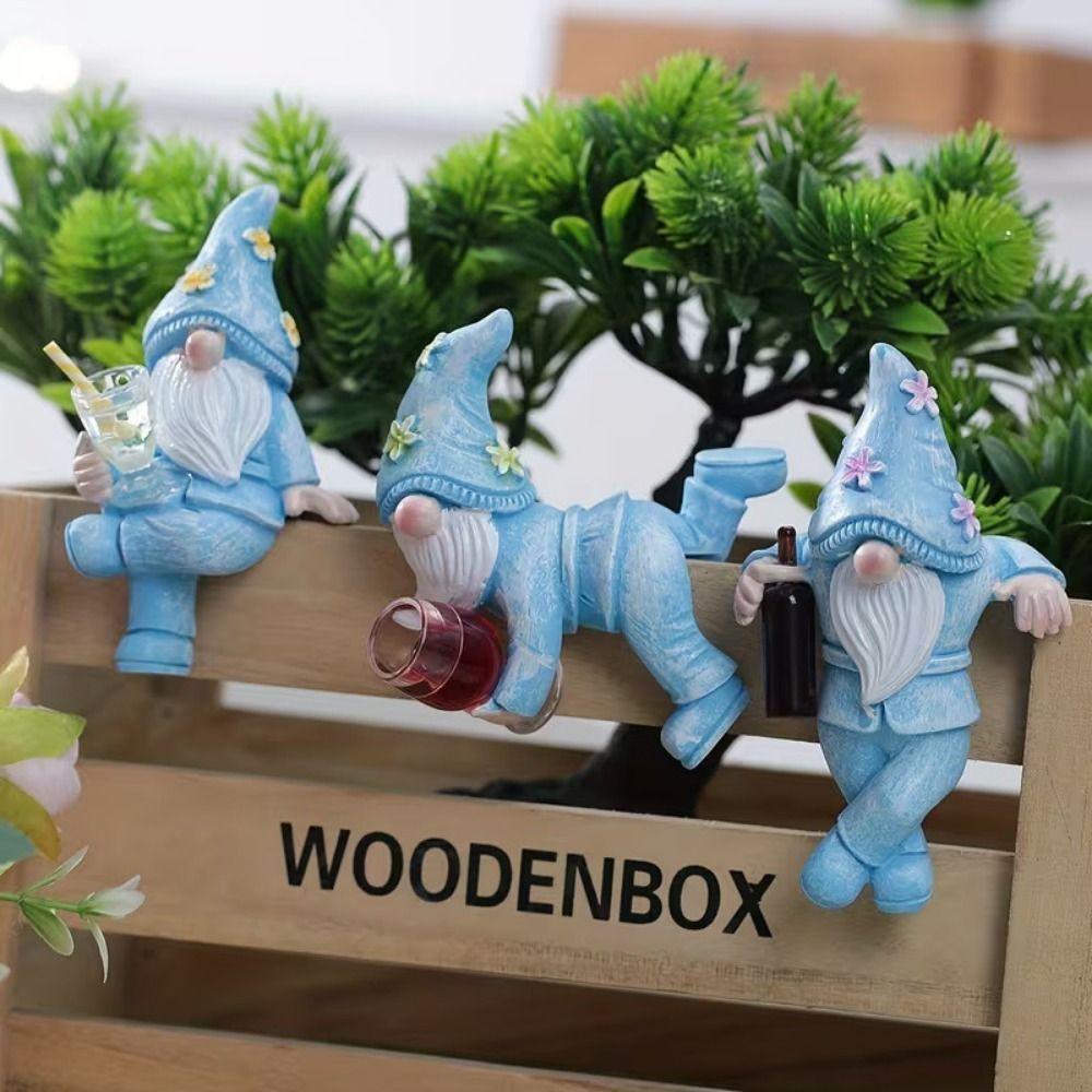 3-delat Set Påsk Trädgårdstomte Liten dvärg Älva Hartsfigur Trädgårdsstaty Heminredning