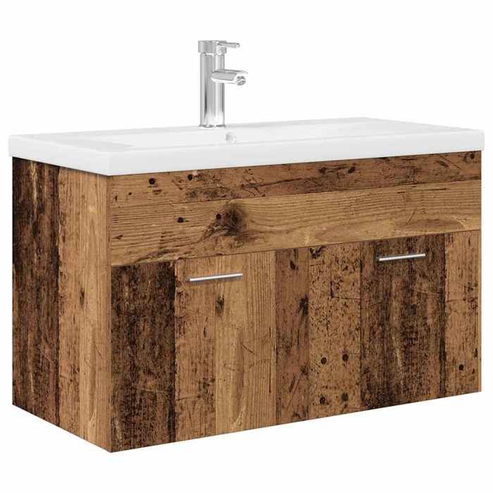 VidaXL Meuble lavabo avec bassin et robinet intégrés vieux bois, armoire lavabo de salle de bain, meuble de salle de bain, 3328907
