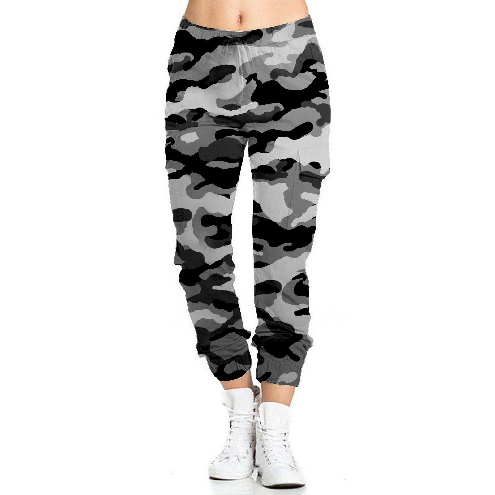 

Жіночі камуфляжні повсякденні брюки-олівці з еластичною талією та бічними кишенями S сірий колір