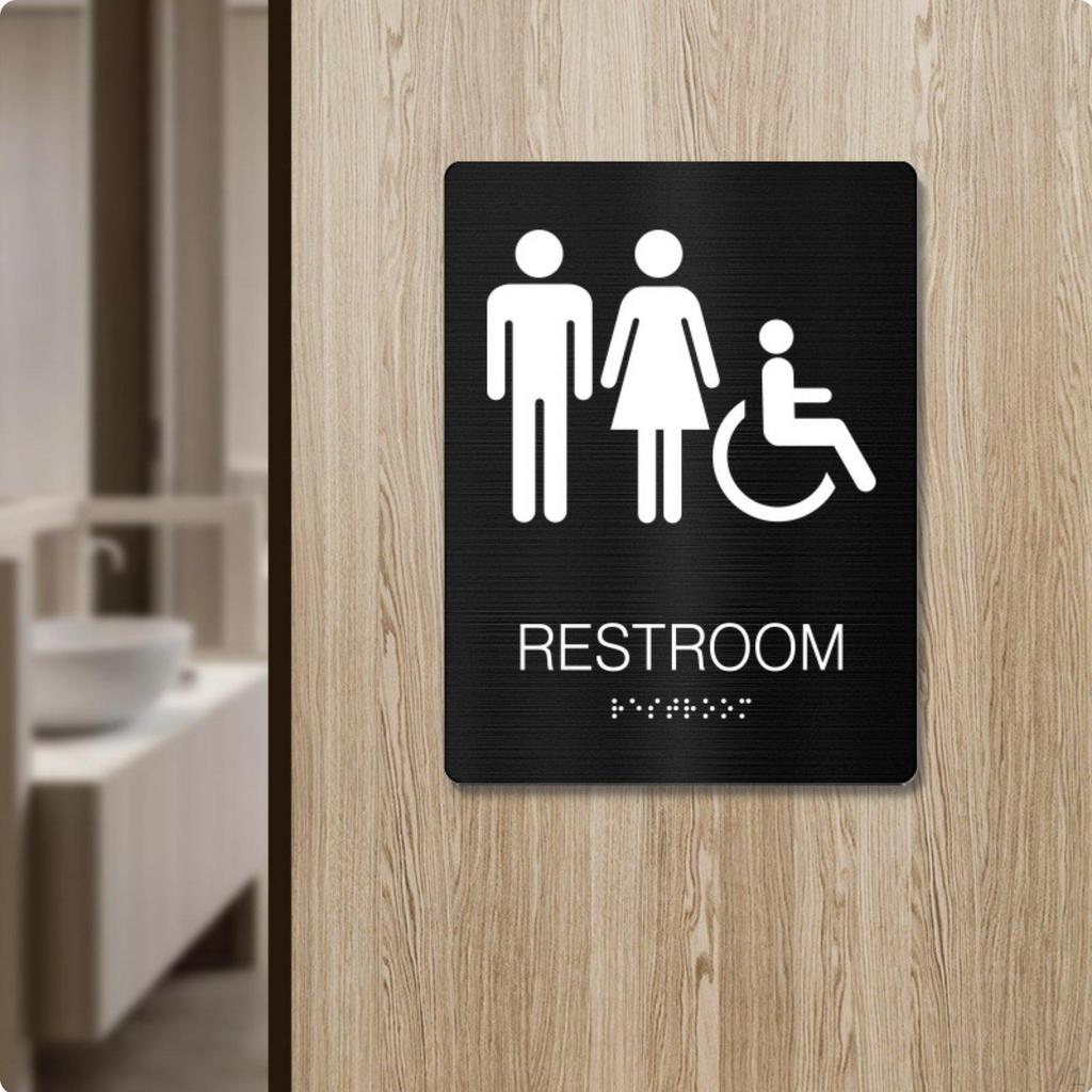 Stainless Steel Restroom Sign Raised Graphics and Lettering Braille Brushed Finish