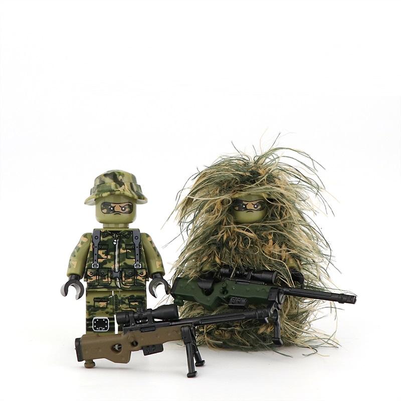 Military Weapon Camouflage Ghillie Suit Sniper Rifle  Army Soldiers Minifigures MOC Parts Bricks Model Building Kits Kids Toys