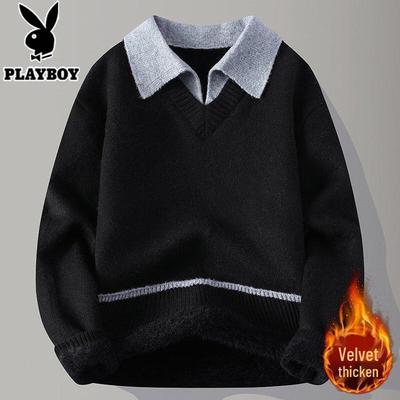 Men's Fleece Lined Shirt Collar Sweater