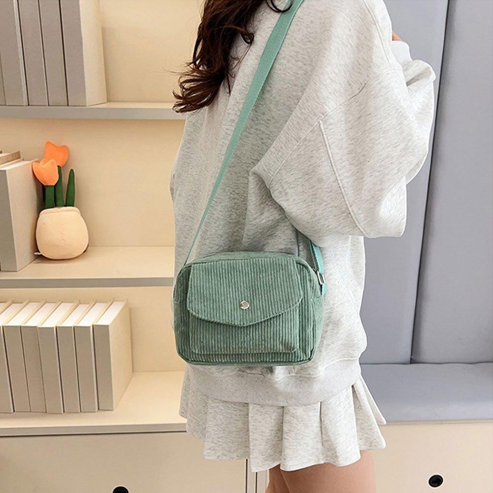 Autumn Winter Corduroy Women's Single Shoulder Bag Simple Solid Color Zipper Crossbody Bag Fashi Versatile Commuter Square Bag