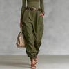 Street Style High Waist Cargo Pants Loose Wide Leg Trousers No Stretch Regular Thickness