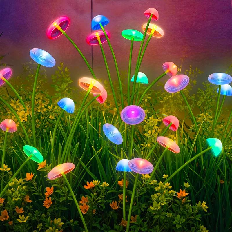 LED Outdoor Solar Mushroom Lights Garden Decor Jellyfish Sway Light Waterproof Patio Landscape Pathway Yard Lamp