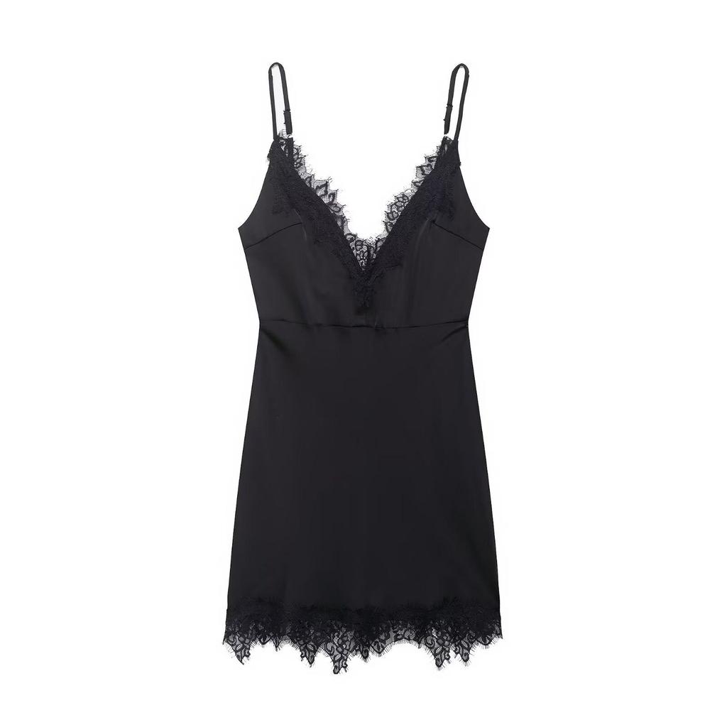 Women's Autumn Pure Desire Lace Trim Spaghetti Strap Dress