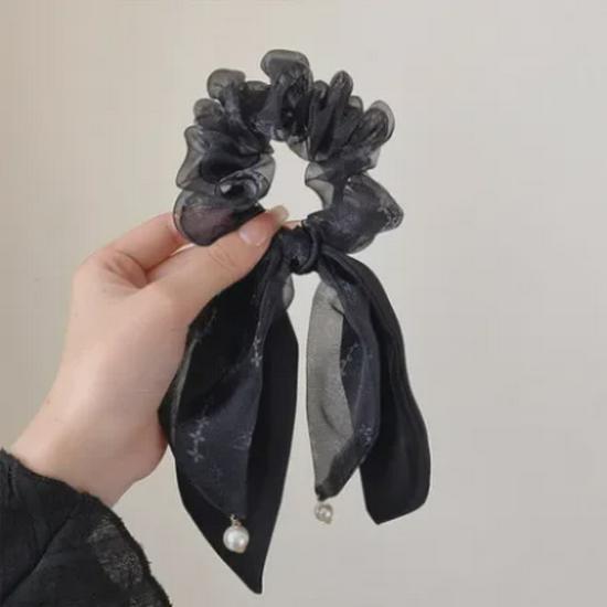 

Изысканная ретро-повязка на голову с бантом: Летний аксессуар для волос из лент для женщин чёрный