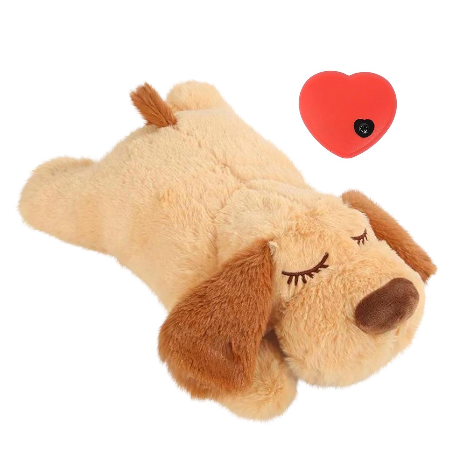 Beruhigendes Plüschtier für Haustiere mit Herzschlag-Simulation - Weiches Kuscheltier für Hunde und Katzen One Size beige
