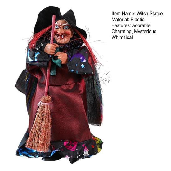 Halloween Witch Ornaments Spooky Witches Figures with Broomsticks Desktop Statue for Haunted House Party Decor