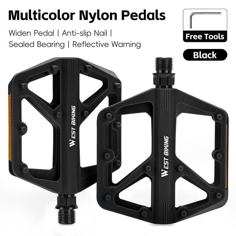 

WEST BIKING Nylon Bicycle Reflective Pedals Widen Anti-Slip Multicolor Ultralight Pedals DU Bushing Fit for MTB Road Bike Parts чорний