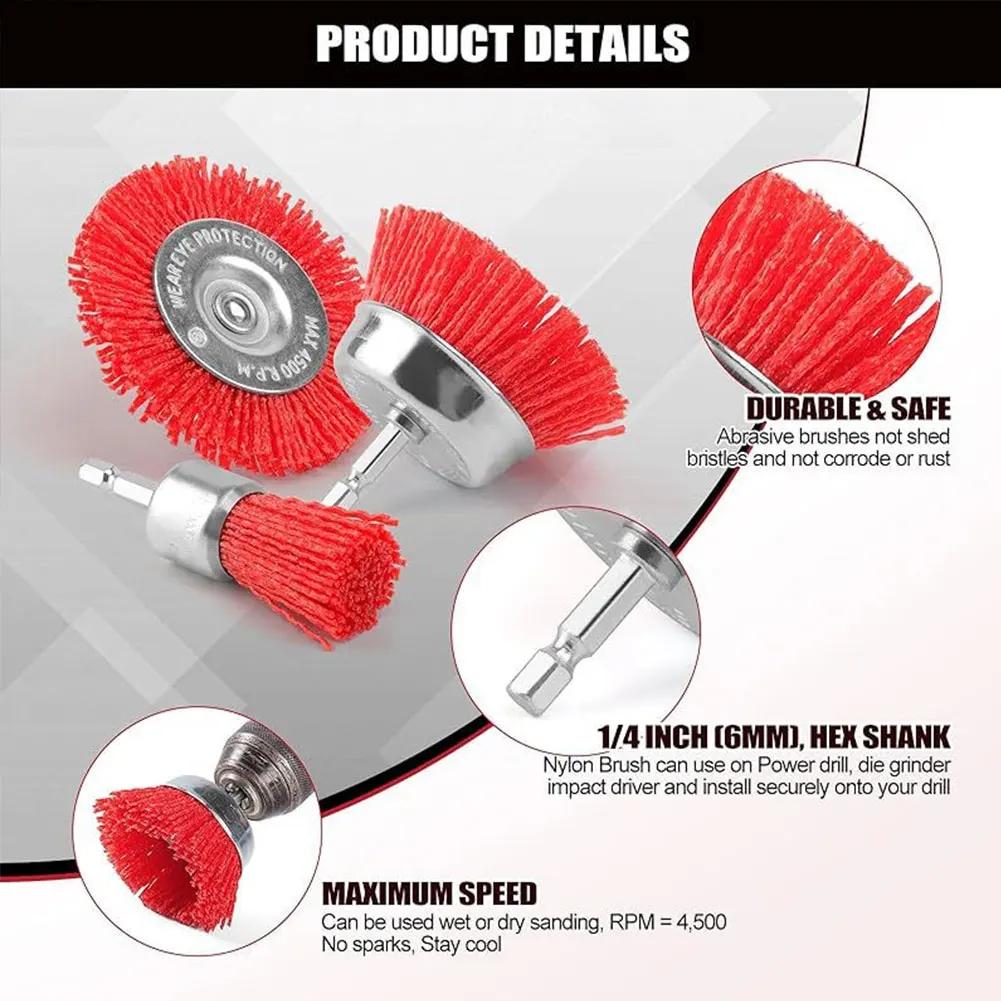 Nylon Filament Abrasive Cup Brush Polishing Brush Set Rust Removal Paint Repair DIY Home Craftsmen Power Drill Brush Attachments