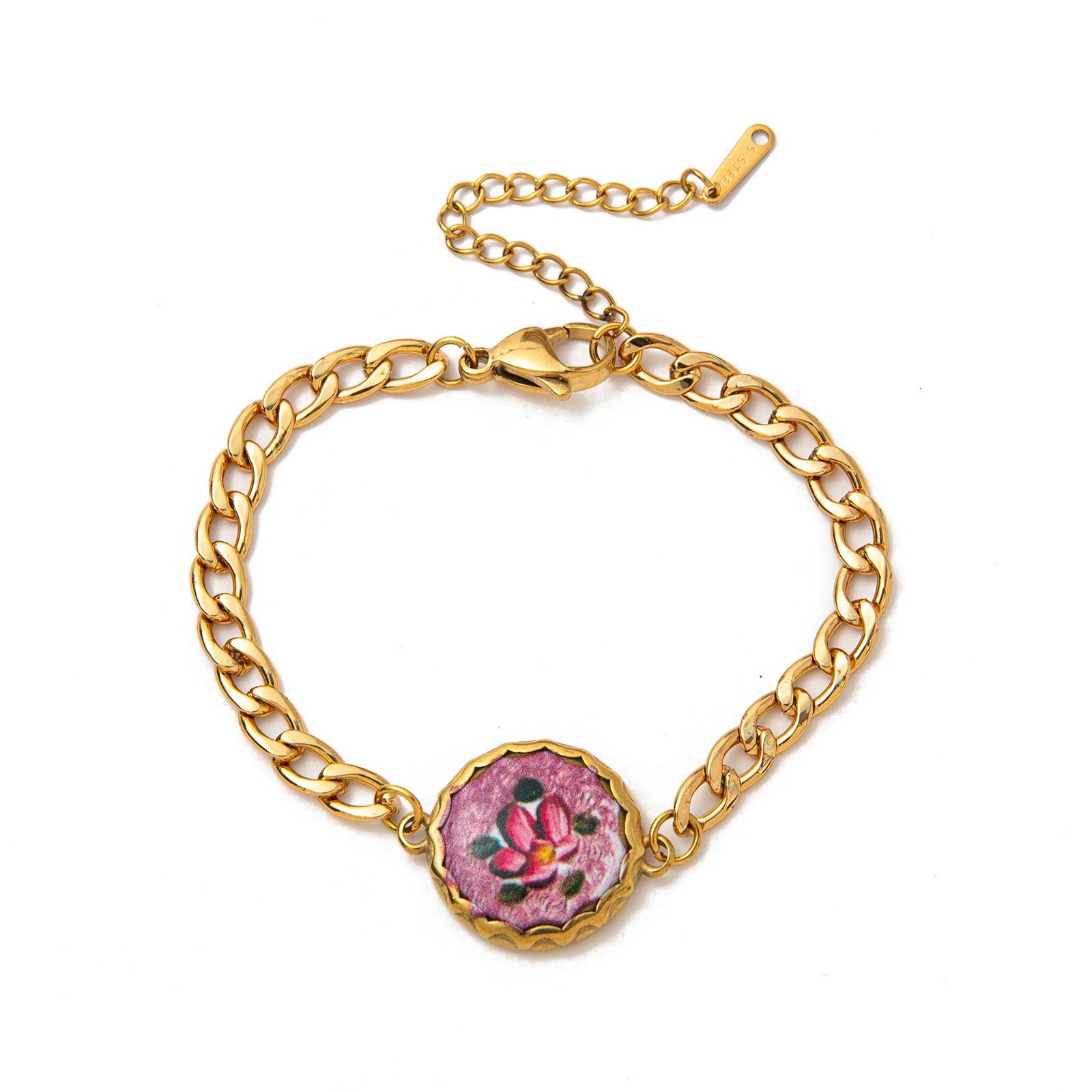 French Retro Oil Painting Style Flower Pendant Versatile Temperament Versatile Bracelet