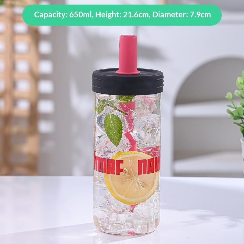 2026 New 650ML Water Bottles Straw Cup Juice Milk Plastic Cup with Lid Straw Bubble Tea Coffee Cups Large Capacity Drinkware LIJ