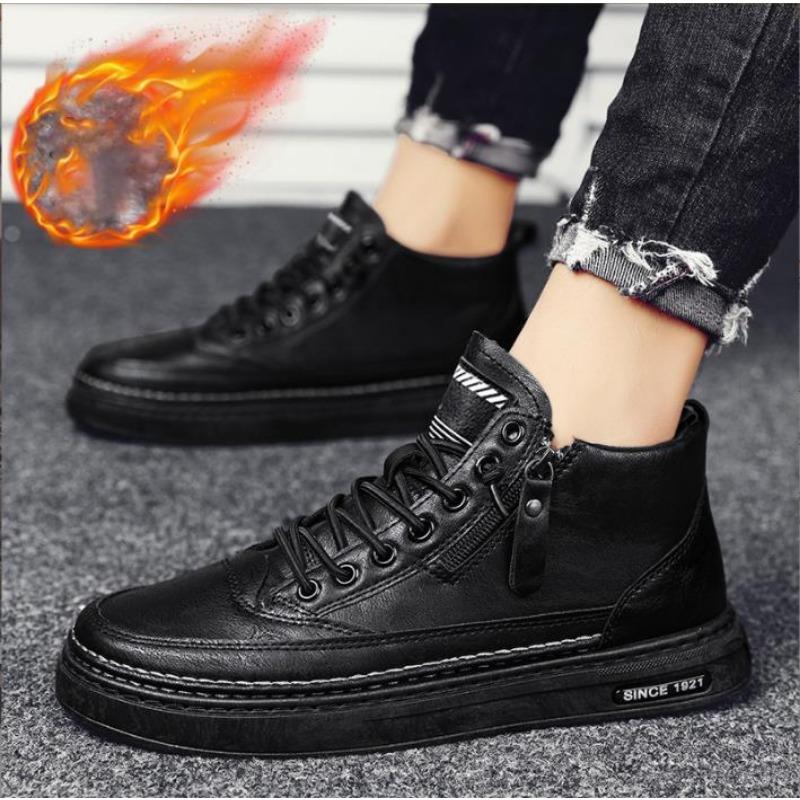 Мужские новые модные повседневные топсайдеры на шерстяной подкладке на плоской подошве теплые толстые кожаные туфли на молнии 39 чёрный 1980₽