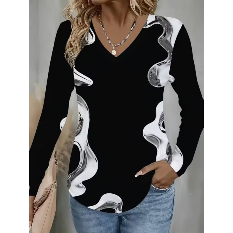 T-shirt da donna a maniche lunghe con stampa creativa, traspirante, morbida e confortevole, adatta per l'abbigliamento casual tutto l'anno