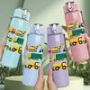 1PC Color Toy Truck Collection Print 750ml Color Plastic Sports Water Bottle Leakproof Flip Straw Lid Suitable for Sports Office Home Use