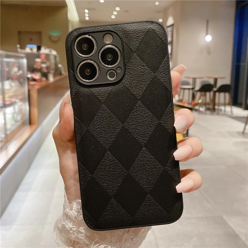 Korea Leather Texture Case For iPhone 15 14 13 12 Mini 11 Pro Max XS XR 8 7 Plus Plain Original Silicone Soft Shockproof Cover