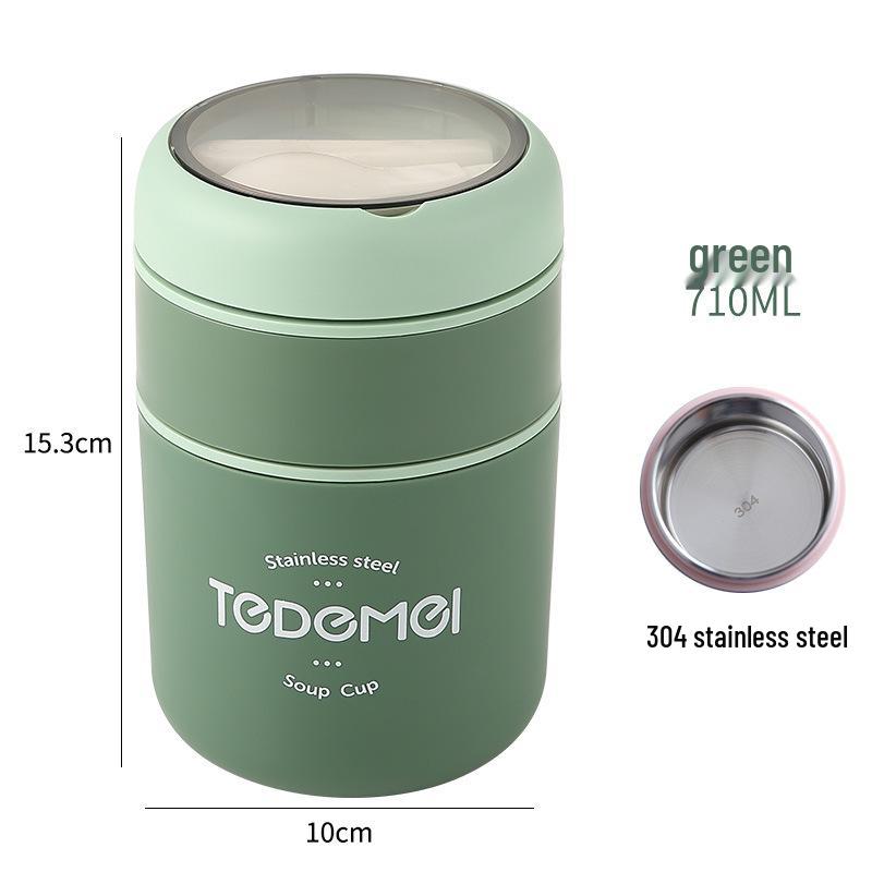 Compact Insulated Microwaveable Bento Box with 316 Stainless Steel Soup Cup